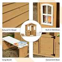 Outdoor Playhouse for kids Wooden Cottage with Working Doors Windows & Mailbox, Pretend Play House for Age 3-6 Years