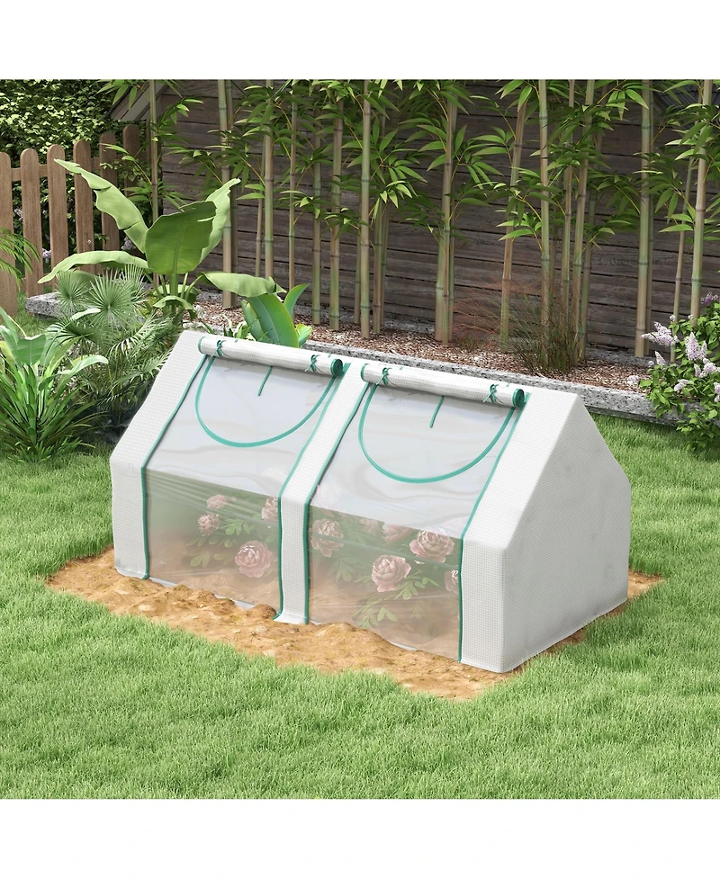 6' x 3' x 3' Portable Greenhouse, Garden Green House with 2 Pe/Plastic Covers, Steel Frame and 2 Roll Up Windows, Clear