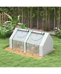 6' x 3' x 3' Portable Greenhouse, Garden Green House with 2 Pe/Plastic Covers, Steel Frame and 2 Roll Up Windows, Clear