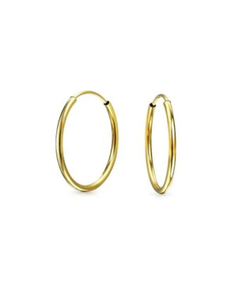 Bling Jewelry Minimalist Simple Timeless Tiny Thin Endless Cartilage Circle 14K Yellow Gold Round Tube Hoop Earrings .50 .60 .70 Inch Diameter