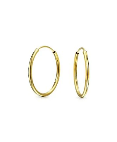 Bling Jewelry Minimalist Simple Timeless Tiny Thin Endless Cartilage Circle 14K Yellow Gold Round Tube Hoop Earrings .50 .60 .70 Inch Diameter