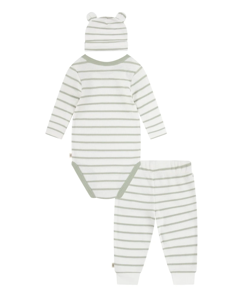 Huggies Baby Boys Cotton Waffle Bodysuit, Pants & Hat, 3 Piece Set