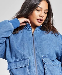 And Now This Plus Size Denim Bomber Jacket