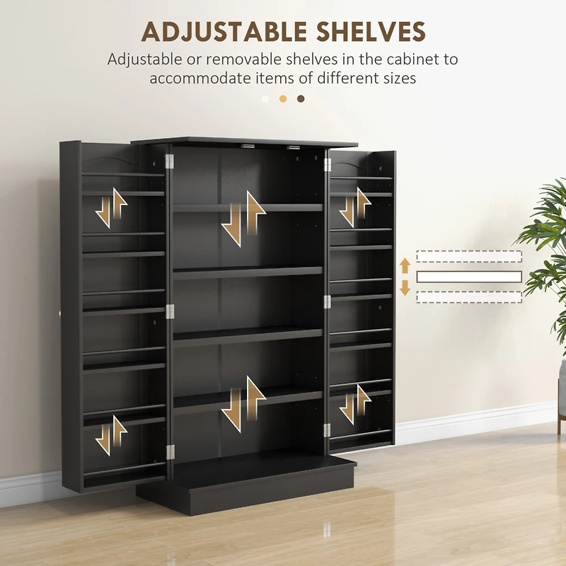 41" Kitchen Pantry Storage Cabinet, Freestanding Kitchen Cabinet with 12 Door Shelves, Double Doors, 5-tier Shelving and Adjustable Shelves