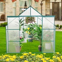 8x8 Ft Double Door Polycarbonate Greenhouse Raised Base and Anchor Aluminum Heavy Duty Walk-in Greenhouses for Outdoor Backyard in All Season, Green