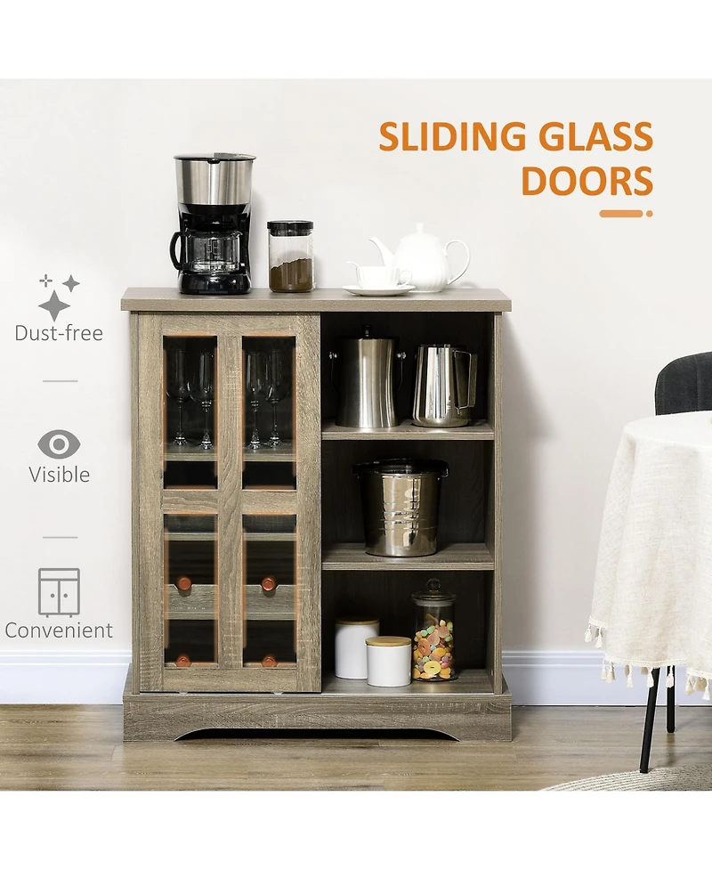 Coffee Bar Cabinet, 36" Sideboard Buffet Cabinet with Sliding Door, Wine Cabinet with Storage, Gray