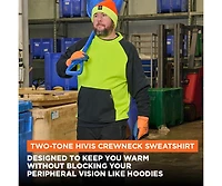 RefrigiWear Men's Two-Tone HiVis Crewneck Sweatshirt - High Visibility Safety Pullover with Contrast Design