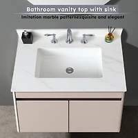 31 Inch Marble Vanity Top, White Vanity Top with Pre-drilled Faucet Holes, Bathroom Vanity Top with Undermount Rectangular Middle Sink and 4" Hei