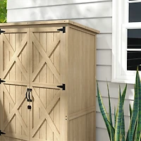 Wooden Garden Shed, Outdoor Storage Cabinet with Waterproof Asphalt Roof, Narrow Tool Shed with Shelves and Lockable Doors, Natural