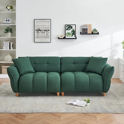 93.70 inches long, Teddy Sofa Fabric, with two matching pillows and three spacious and comfortable seats, for Apartment Office Living Room - Green