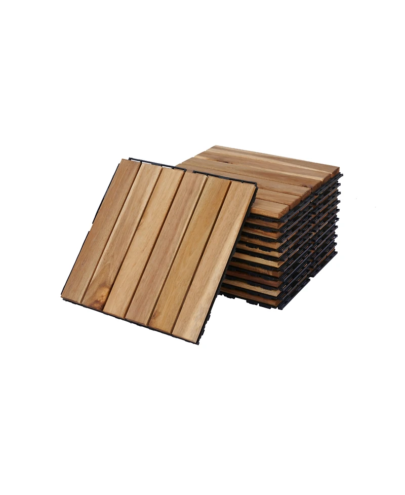20 Pcs Interlocking Deck Tiles Striped Pattern, 12" x 12" Square Yellow Acacia Hardwood Outdoor Flooring for Patio, Bancony, Pool Side,...