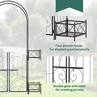 7' Garden Arch Arbor, Metal Arch Trellis with Gate, Garden Archway for Climbing Vines, Wedding Ceremony Decoration, Black