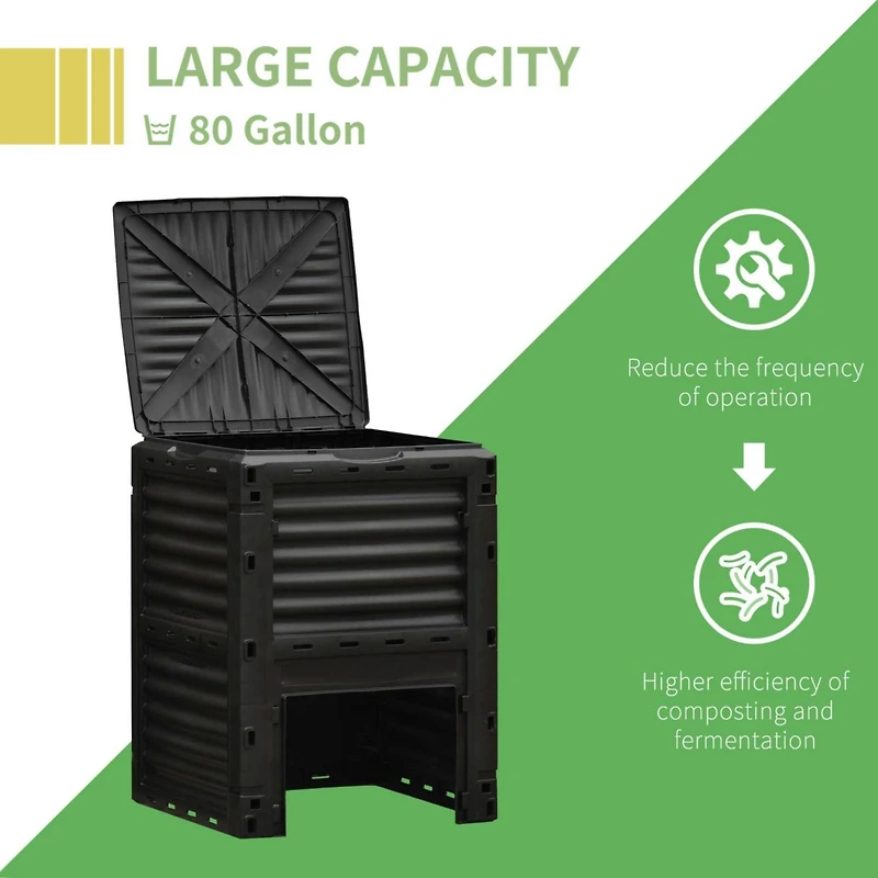 Garden Compost Bin 80 Gallon Outdoor Large Capacity Composter Fast Create Fertile Soil Aerating Box, Easy Assembly, Black
