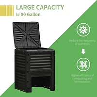 Garden Compost Bin 80 Gallon Outdoor Large Capacity Composter Fast Create Fertile Soil Aerating Box, Easy Assembly, Black