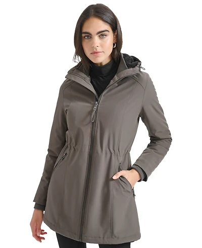 Calvin Klein Womens Hooded Faux-Fur-Lined Anorak Raincoat