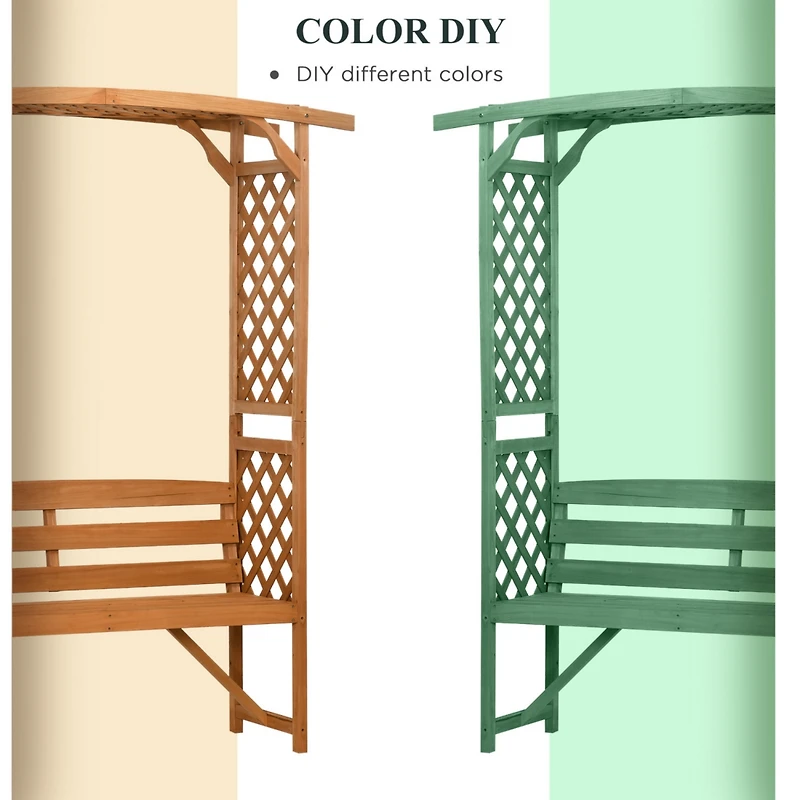Patio Garden Bench Arbor Arch with Pergola and 2 Trellises, 3 Seat Natural Wooden Outdoor Bench for Grape Vines & Climbing Plants, Backyard Decor, Bro