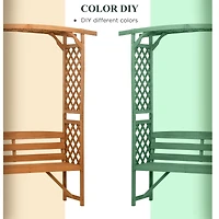 Patio Garden Bench Arbor Arch with Pergola and 2 Trellises, 3 Seat Natural Wooden Outdoor Bench for Grape Vines & Climbing Plants, Backyard Decor, Bro