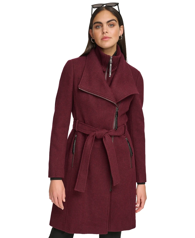 Calvin Klein Womens Wool Blend Belted Wrap Coat