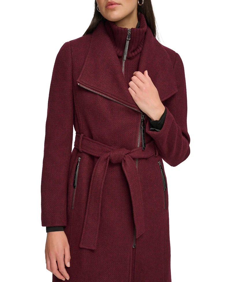 Calvin Klein Womens Wool Blend Belted Wrap Coat