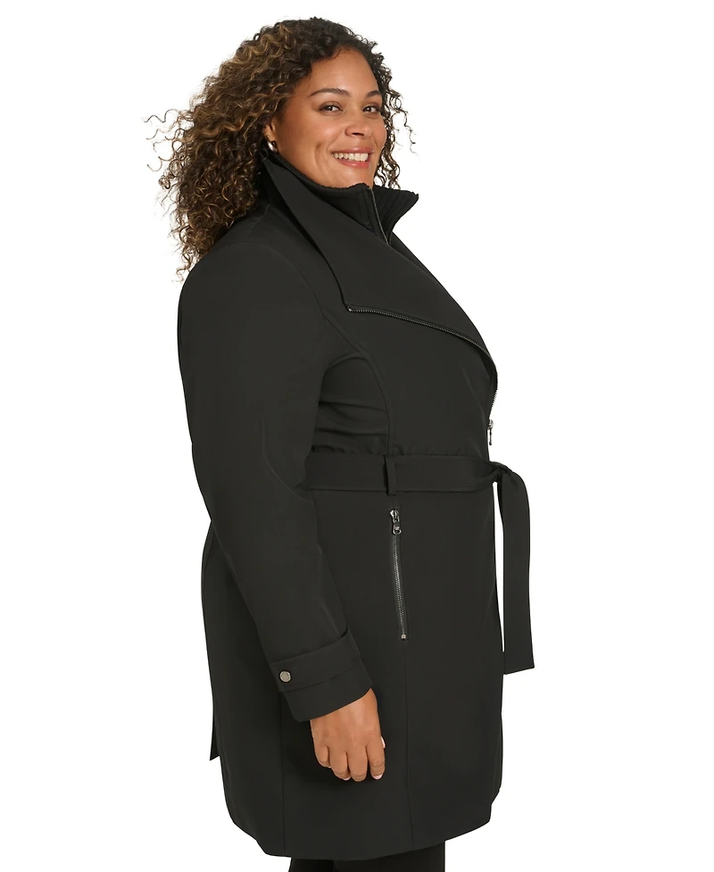 Calvin Klein Plus Belted Long-Sleeve Wrap Coat, Created for Macy's