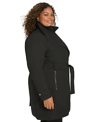 Calvin Klein Plus Belted Long-Sleeve Wrap Coat, Created for Macy's