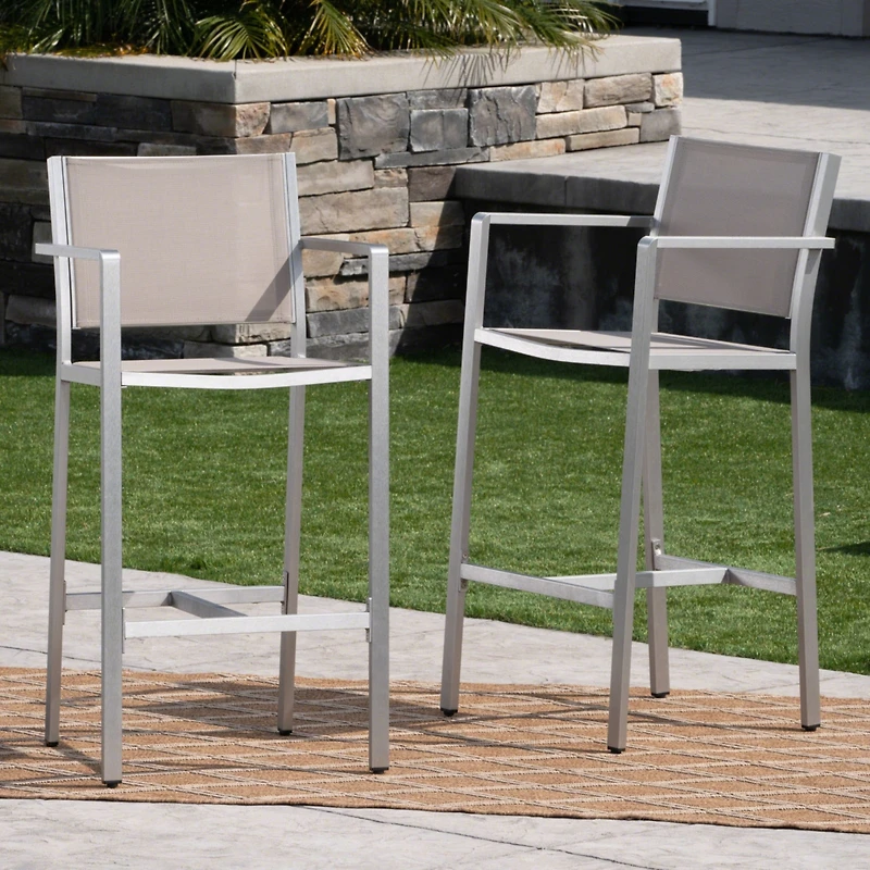 Streamdale Silver-Framed Grey Mesh Barstools (Set of 2)