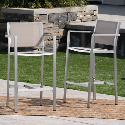 Streamdale Silver-Framed Grey Mesh Barstools (Set of 2)