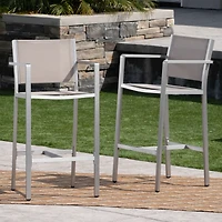 Streamdale Silver-Framed Grey Mesh Barstools (Set of 2)