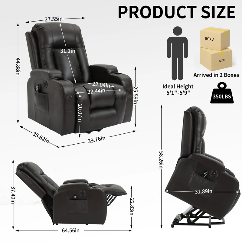 Streamdale 8-Point Massage Power Lift Recliner, 350 lbs Capacity