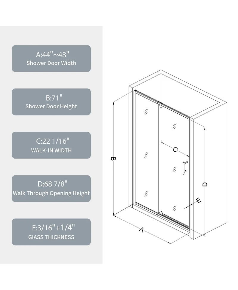 Streamdale Pivot Swing Glass Shower Door, 1/4" Clear Tempered Glass