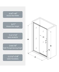 Streamdale Pivot Swing Glass Shower Door, 1/4" Clear Tempered Glass