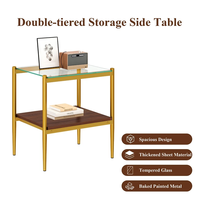 Streamdale Furniture Set of 2 Rectangle End Table, Tempered Glass Tabletop with Mdf layer, Modern Table for Living Room, Transparent Glass