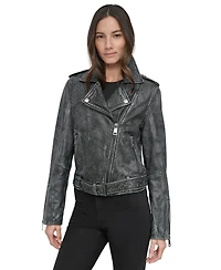 Dkny Jeans Women's Leather Asymmetrical Zip-closure Moto Jacket