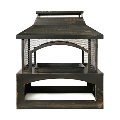 Streamdale Outdoor Wood-Burning Fireplace with Built-in Log Storage