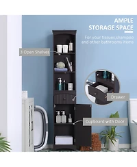 Bathroom Storage Cabinet, Free Standing Bathroom Storage Unit, Tall Linen Tower with 3-Tier Shelves and Drawer, Brown