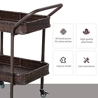 Rattan Wicker Serving Cart: 2-Tier Outdoor Bar Cart with Brakes
