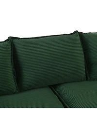 Streamdale Furniture 85.4" Modern Curved Sofa, Back Upholstered Couch with 2 Decorative Throw Pillows, Corduroy Fabric Couch for Living Room, Bedroom