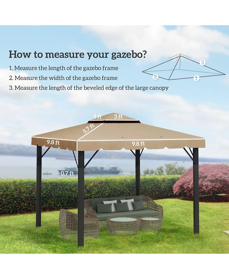 9.8' x 9.8' Gazebo Replacement Canopy, Gazebo Top Cover with Double Vented Roof for Garden Patio Outdoor (Top Only), Khaki
