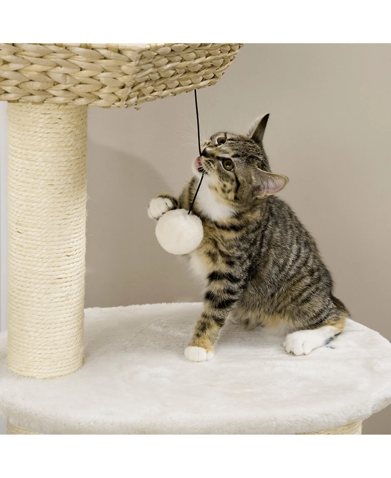 Streamdale Furniture 47" Cat Tree Kitty Activity Center, Cat Climbing Toy with Cattail Fluff, Bed, Condo, Sisal Scratching Post, and Hanging Ball, Nat