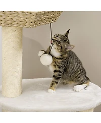 Streamdale Furniture 47" Cat Tree Kitty Activity Center, Cat Climbing Toy with Cattail Fluff, Bed, Condo, Sisal Scratching Post, and Hanging Ball, Nat