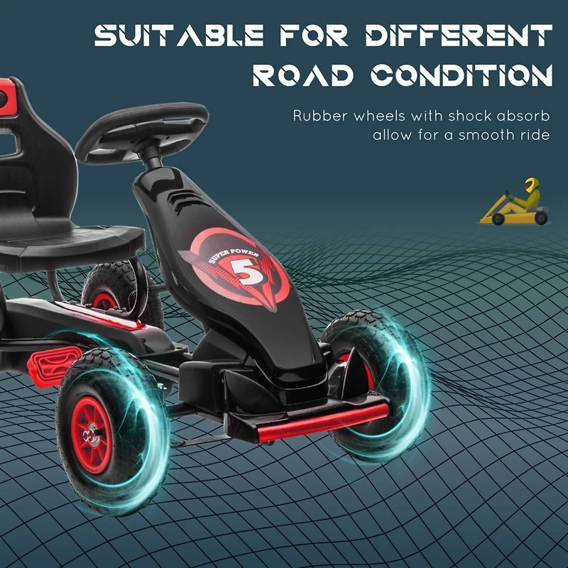 Kids Pedal Go Kart Ride-on Toy with Ergonomic Comfort, Pedal Car with Tough, Wear-Resistant Tread, Go Cart Kids Car for Boys & Girls with Suspension S