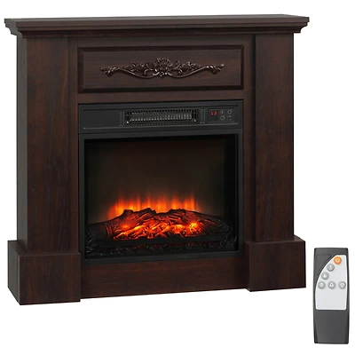 32" Electric Fireplace with Mantel, Freestanding Heater with Led Log Flame, Overheat Protection and Remote Control, 1400W, White
