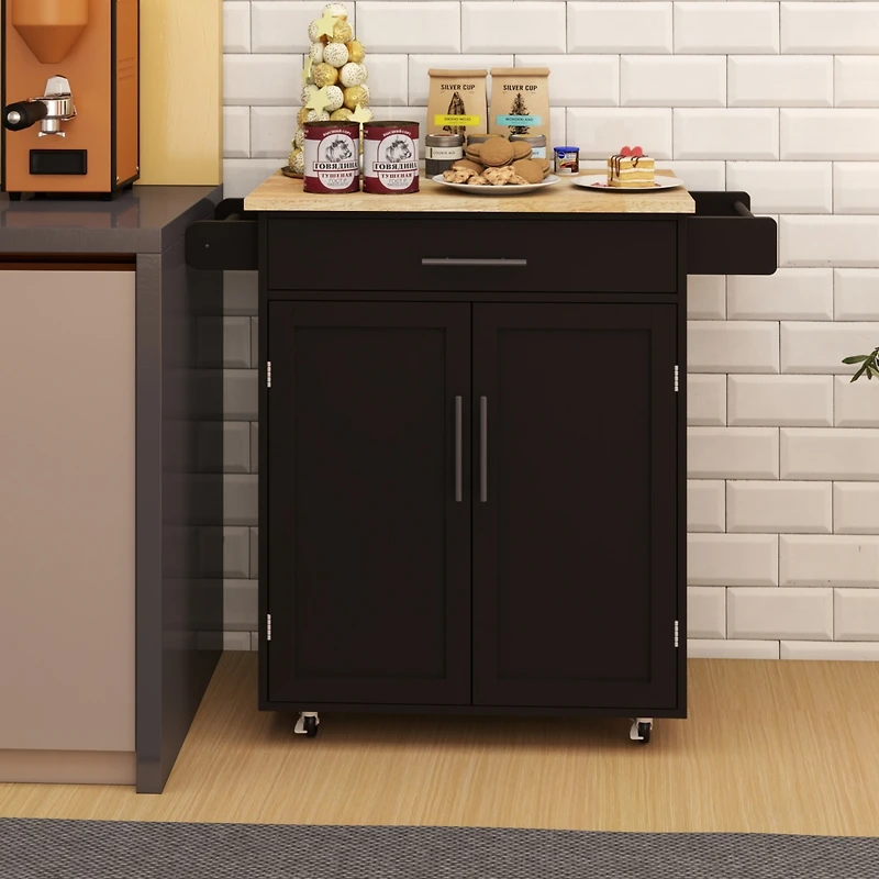 Streamdale Rolling Kitchen Cart with Drawer, Doors, Shelves, Towel & Seasoning Racks