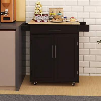 Streamdale Rolling Kitchen Cart with Drawer, Doors, Shelves, Towel & Seasoning Racks