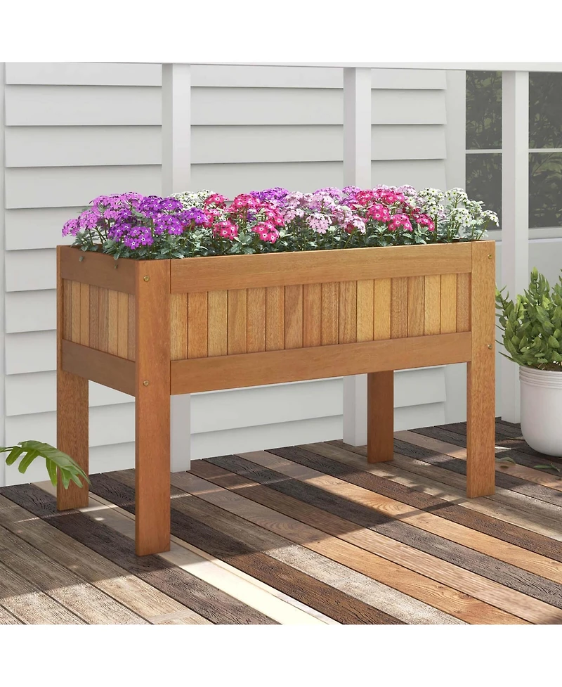 Costway Wooden Elevated Planter Box with Solid Wood Frame & Sturdy Legs Slatted Bottom