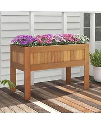 Costway Wooden Elevated Planter Box with Solid Wood Frame & Sturdy Legs Slatted Bottom