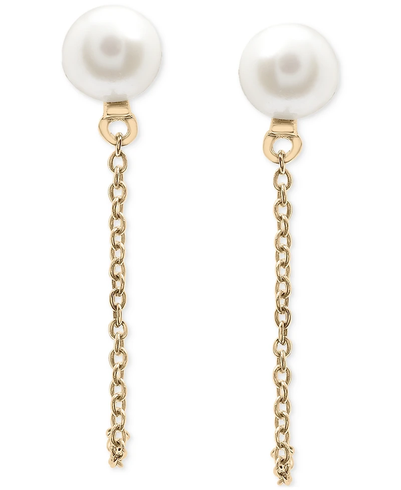 Cultured Freshwater Pearl (5mm) & Chain Front to Back Drop Earrings in 10k Gold