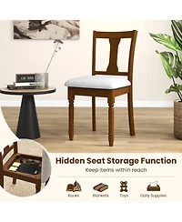 Gymax Set of 4 Upholstered Wooden Dining Chair w/ Seat Storage Space Brown