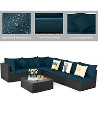 Costway 7PCS Patio Rattan Sofa Set Sectional Conversation Furniture Set Garden Outdoor Peacock