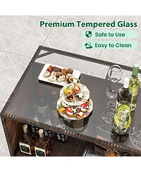 3 Pcs Patio Bar Set with Tempered Glass Tabletop 2-Tier Storage Removable Cushions